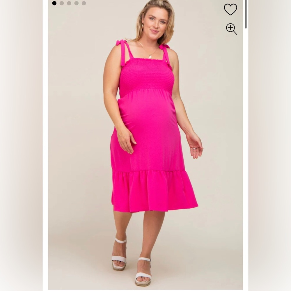 PinkBlush Fuchsia Smocked Shoulder Tie Maternity Plus Midi Dress